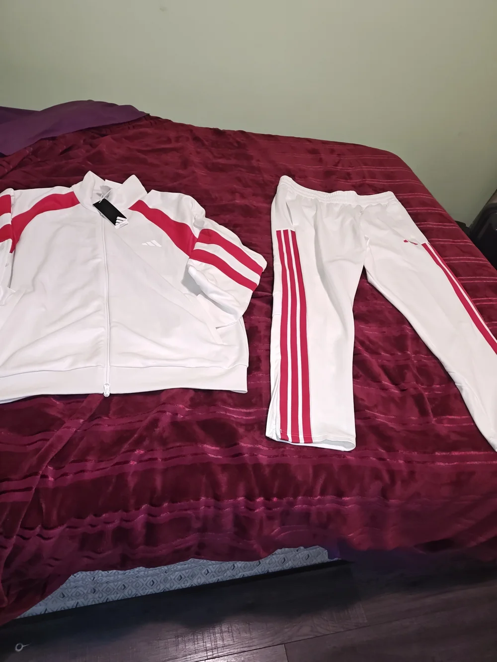adidas White Track Jacket & Pants Set with Red Stripes